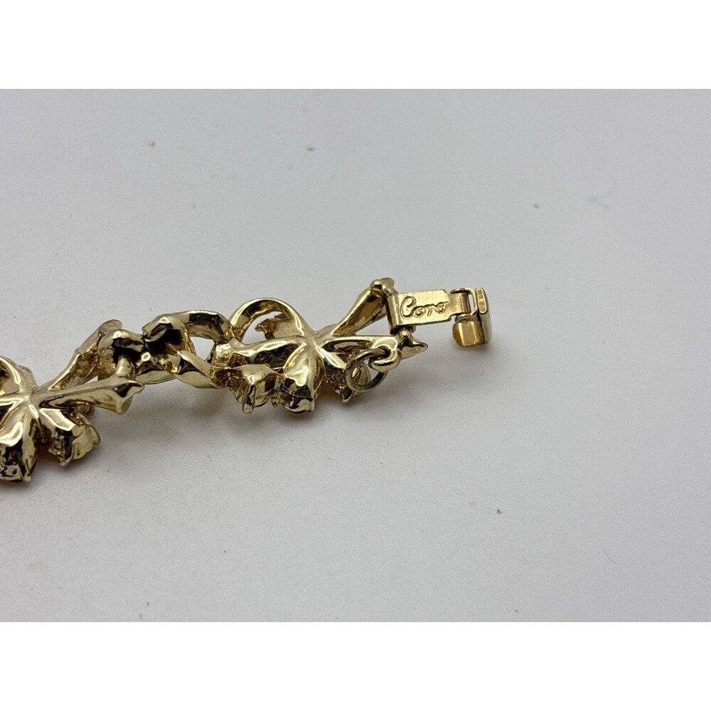 Coro Silver Amber Rhinestone Flower Vintage Jewelry Bracelet With Safety Clasp - Picture 3 of 9